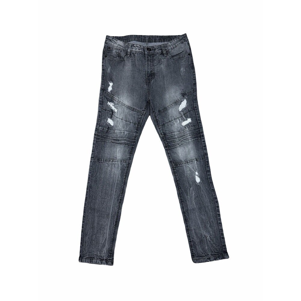 Southpole Mens Ankle Skinny Grey Jeans 31x30 Distressed Moto Paneling Stretch